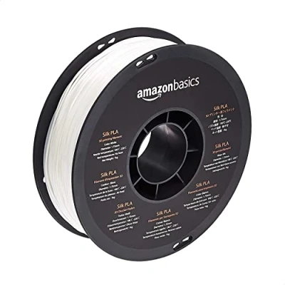 Imagen de Amazon Basics Filamento para impresora 3D, ácido poliláctico, carrete de 1000 gramo, 2.2 libras, 1.75 mm, Blanco (efecto seda)