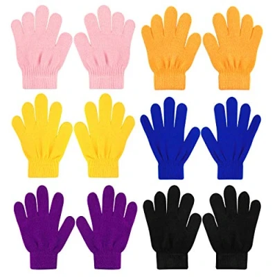 Imagen de QKURT 6 pezzi Guanti magici elasticizzati per bambini, Unisex Ragazzi Ragazze Knit Full Finger Gloves invernali abbigliamento quotidiano invernale