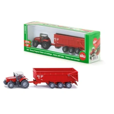 Imagen de siku 1844, Tractor Massey Ferguson con remolque, 1:87, Metal/Plástico, Rojo, Remolque basculante