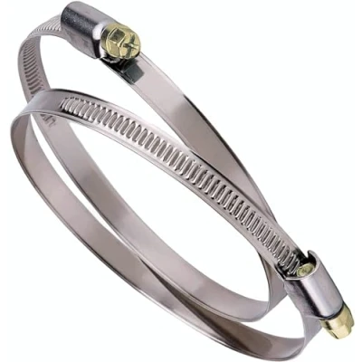 Imagen de DOMUX abrazaderas de manguera acero inoxidable Juego 2 con tornillo sin fin, rango sujeción 120 140 mm, ancho 9 mm para conductos y ventilación, VMC c