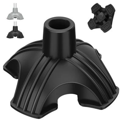 Imagen de YF Férula de Goma, 3/4&quot; Base Cuádruple Autosoportada Robusta para Bastón Marcha, Punta Goma Antideslizante Cuatro Puntos Plegable, Accesorio Caminar, Negro