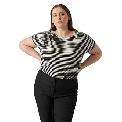 Imagen de VERO MODA Curve Vmaya Plain SS Top Stripe Ga Noos Camiseta, Negro/Rayas: Pristine, XL para Mujer