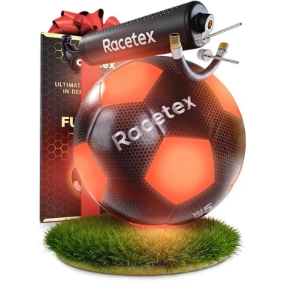 Imagen de Racetex balón de fútbol luminoso, resistente al agua con numerosos accesorios, luces LED integradas, el luminoso para una diversión definitiva