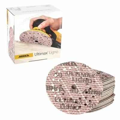 Imagen de Mirka Ultimax Ligno Ø 125mm discos de lija Velcro Multifit/grano 40/50 piezas/multiperforación/para lijar superficies madera