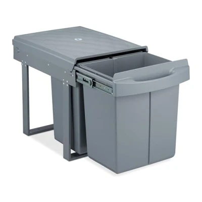 Imagen de Relaxdays Cubo de Basura 3 Compartimentos, Papelera Cocina Extraíble Bajo Fregadero, 20 L y 2x 10L, 41,3x34x51,8cm, Gris
