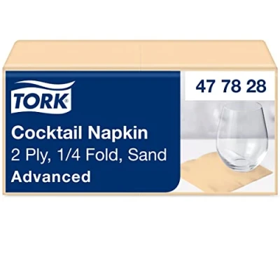 Imagen de Tork 477828 Cocktail Servilleta de papel, 2 capas, 12 paquetes 200 unidades (2400 servilletas), 24 cm x cm, Advanced, color arena