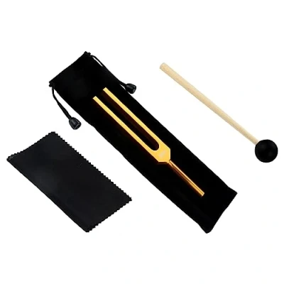 Imagen de DRELD Horquillas de afinación 528 Hz para curación, reparación ADN, instrumento musical curación sonido con paño limpieza y martillo silicona, dorado