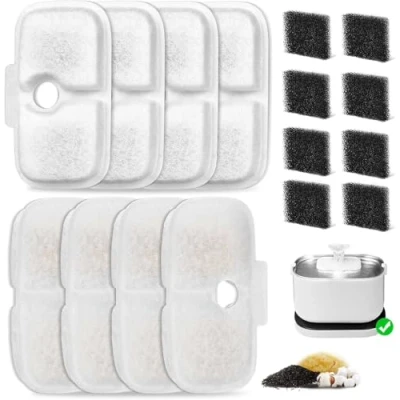 Imagen de Filtros Fuente para Gatos, Pack de 8 Repuesto con Esponjas Prefiltrantes Compatibles Dockstream (PLWF005/PLWF115/PLWF105), Filtración Vertical Eficiente