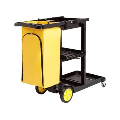 Imagen de Amazon Basics Carro de limpieza con bolsa cremallera y 2 estantes, Negro/Amarillo (Anteriormente Marca AmazonCommercial)