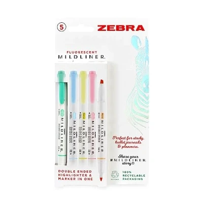 Imagen de Zebra Mildliner Fluorescente Surtido 5pk (Azul, Amarillo, Rosa, Naranja, Azul y Verde)