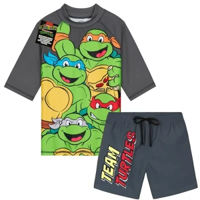 Imagen de Get Trend Conjunto de Bañador Niño Natacion Adolescente Set Baño 2 Piezas con Camiseta y Pantalones Cortos (11 12 Años, Gris TMNT)