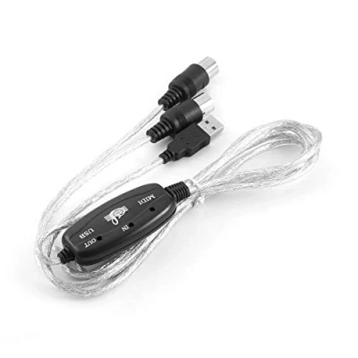 Imagen de Adaptador de cable interfaz MIDI a USB IN OUT para teclado Batería electrónica Crear convertidor PC música Plateado y negro