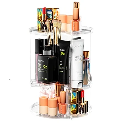 Imagen de Newaner Organizador de Maquillaje,Giratorio 360 Grados Cosméticos,Caja Almacenamiento Maquillaje Multifuncional con Compartimento,para tocador baño Dormitorio,cómoda Transparente