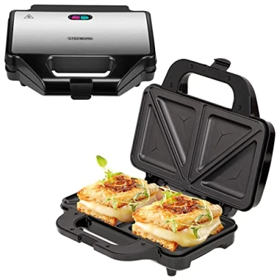 Imagen de Steinborg Sandwichera XXL 4 esquinas para sándwich Carcasa Cool Touch Revestimiento antiadherente Sandwich Maker Parrilla eléctrica Paninitoaster