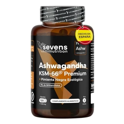 Imagen de Ashwagandha KSM 66 Pura Alta Biodisponibilidad Con Pimienta Negra 5% Withanólidos Ayuda a Regular el Cortisol y Mejorar Sueño Bienestar, Energía Concentración 120 Cápsulas Veganas