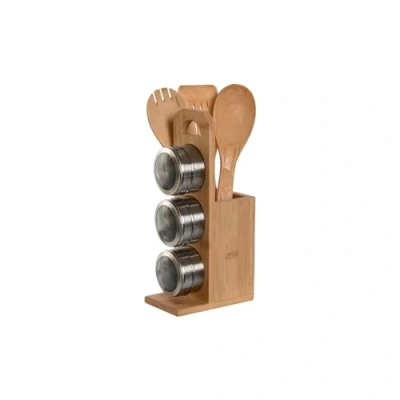 Imagen de Home ESPRIT Soporte para Utensilios de Cocina Plateado Bambú Acero Inoxidable 8 x 13 27 cm 6 Piezas