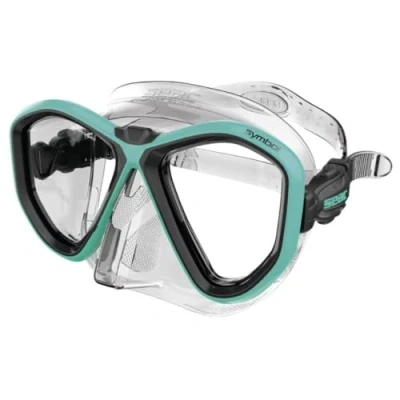 Imagen de SEAC Symbol máscara de Buceo Made in Italy con Dos Lentes y una Hebilla 3D Directamente en la Falda, Unisex Adulto, Transparente/Azul Claro