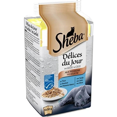 Imagen de Sheba Délices du Jour Nourriture Humide pour Chat Adulte Sélection aux Poissons en Gelée Sachets Fraîcheur 72 x 50g