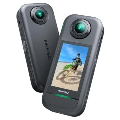 Imagen de AKASO 360 Cámara de acción Impermeable, Sensor 1/2&quot;, 5.7K 360, Fotos 72MP, Pantalla táctil 2.29&quot; Deportiva Resistente al Agua, Estabilización, para Deportes