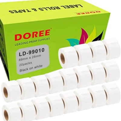Imagen de Doree 99010 (20 paquetes) etiquetas de dirección estándar, 28 mm x 89 mm, compatibles con Dymo Labelwriter 4XL, 320, 330, 400, 450, 450 Duo, Turbo (130 etiquetas/rollos)