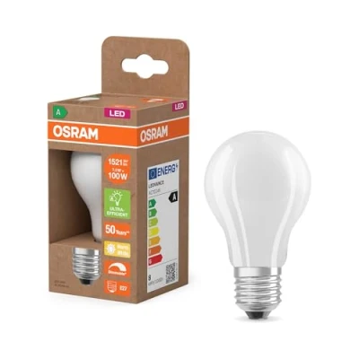 Imagen de OSRAM Bombilla LED Classic A100 Filamento, 7,2 W, E27, mate, 1521 lm, vidrio para estudio, cocina, pasillo, salón, casquillo estándar.