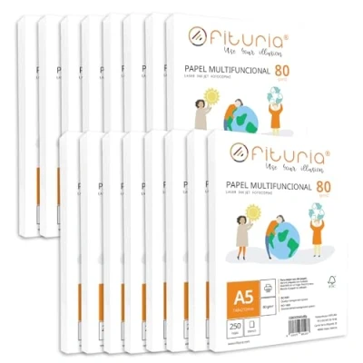 Imagen de Folios A5, Paquete de Papel Multifuncional para Uso Escolar y Entornos Laborales. Hojas A5 Tomar Notas Fichas Estudio, Ideal Impresión Ofituria (A5, 4000 hojas)
