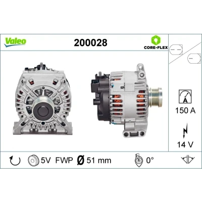 Imagen de VALEO 200028 Alternador 14V 150A MERCEDES BENZ: Clase B, A
