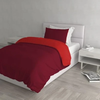 Imagen de Italian Bed Linen Natural Color y Funda de Almohada, Rojo/Burdeos, a una Plaza Media, Doble pequeño