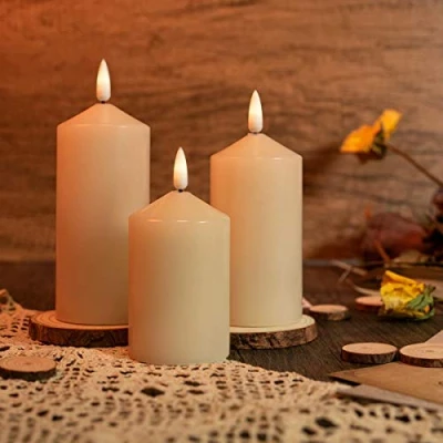 Imagen de velas LED con llama parpadeante, funciona pilas, sin temporizador, para exteriores, navideñas, de fiesta, eléctricas, mando a distancia, color blanco marfil,