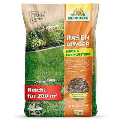 Imagen de Neudorff Fertilizante para césped y musgo malas hierbas. con hierro potasio que proporciona un denso, verde sin ni hierbas, 10 kg 200 m²
