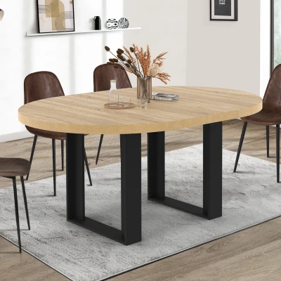 Imagen de PHOENIX Mesa de comedor redonda extensible para 6 8 personas en madera y negro 120 160 cm