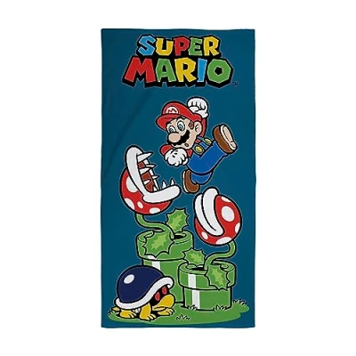 Imagen de Character World Toalla Oficial de Nintendo Super Mario para niños, sensación súper Suave, diseño Salto, hogar, baño, Playa y Piscina, tamaño único, 70 cm x 140