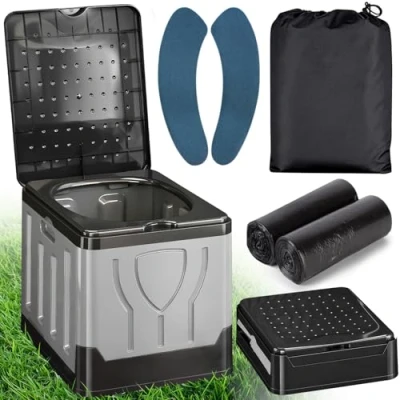 Imagen de CIANBIFN Inodoro Portátil, WC Portátil Plegable 20 L de Capacidad, Soporta hasta 150 KG, Vater Portatil con 24 Bolsas Desechables, Bolsa Transporte y Cojín, para Camping, Autocaravana, Senderismo