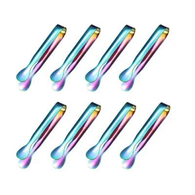 Imagen de Paquete de 8 mini pinzas hielo para azúcar, pequeñas acero inoxidable, servir aperitivos, fiestas, café, té, bar, cocina
