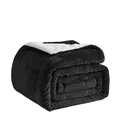 Imagen de Good Nite Manta para sofá, 130 x 150 cm, de Forro Polar mullida, Sherpa sofás, Colcha Viaje, Suave, Lavable a máquina (Individual, Negro)