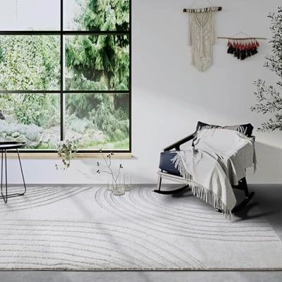 Imagen de Elle Decor ation Alfombra de Pelo Largo con Pigmento, Moderna salón, Largo, patrón Moderno, mullida, Suave y Bohemia, para Dormitorio, Color Blanco Crema, 80 x 120 cm