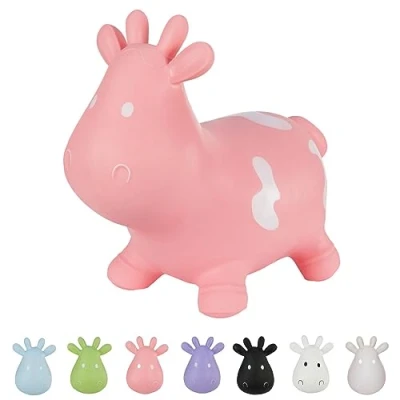 Imagen de Hoppimals Tootiny, Juguete Hinchable para Saltar y Jugar Niños Mayores de 1 año, Vaca Rosada, Bomba Incluida en Nuestra Caja Regalo. Duradero Incentivar Ayudar a Andar.