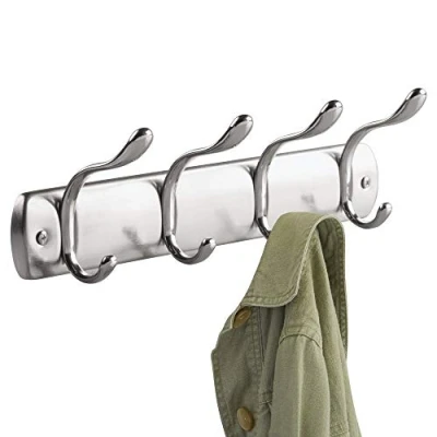 Imagen de iDesign Bruschia Colgador de pared, perchero metal con 4 ganchos para colgar, plateado/plateado mate