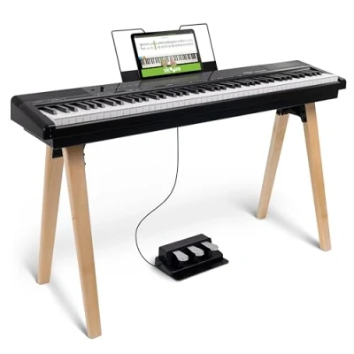 Imagen de Alesis Recital Home Piano Digital con 88 Teclas Contrapesadas Acción de Martillo, Soporte, Pedales y Lecciones, Negro