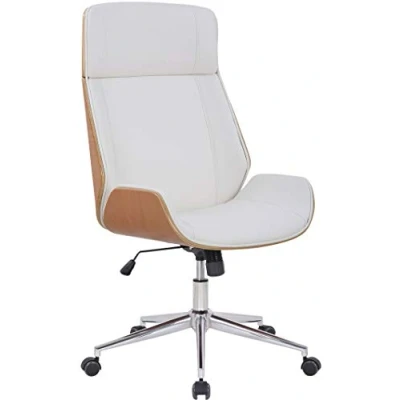 Imagen de CLP Silla De Oficina Varel con Estructura Madera &amp; Tapizado En Símil Cuero I Escritorio Ergonómica Ruedas, Color:Natural/Blanco