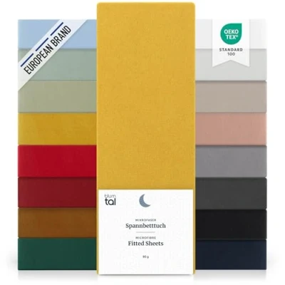 Imagen de Blumtal Basics Set de 2 Sábana Bajera Ajustable Microfibra Cepillada para colchón 25 27 cm Altura, Cama 90: 90 x 200 30cm, Spicy Mustard Amarillo