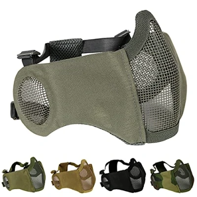 Imagen de AOUTACC máscara plegable para airsoft, de malla media cara con protección auditiva juegos guerra Cs, pistola BB, caza, paintball (gris)