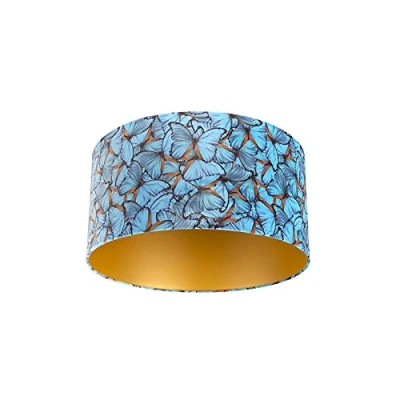 Imagen de QAZQA Moderno Algodón Pantalla terciopelo diseño mariposa/oro 50/50/25, lámpara colgante,Pantalla de pie