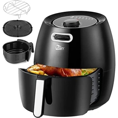 Imagen de Uten Freidora sin Aceite 6.5L, de Aire con Sistema Circulación Rápido, 80 200℃ 1800W, Air Fryer Dial Giratorio para Tiempo y Temperatura Negro [Ahorra hasta un 50% en Energía]
