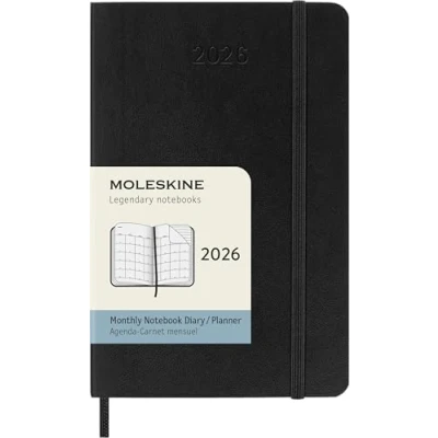 Imagen de Moleskine Planificador Mensual, Agenda Mensual 2026 12 Meses, Con Cubierta Suave y Cierre Elástico, Formato de Bolsillo 9x14, Color Negro