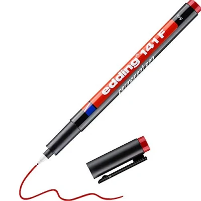 Imagen de edding 141 F rotulador permanente rojo 1 punta redonda de 0,6 mm bolígrafo para escribir sobre cristal, plástico, láminas y superficies lisas permanente, secado rápido, no mancha