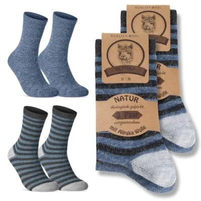 Imagen de 4 pares de calcetines alpaca para hombre y mujer, invierno cálidos lana, azul, 39 42