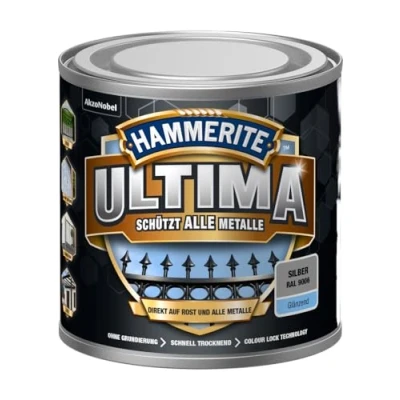 Imagen de HAMMERITE Pintura protectora para metales Ultimate Bright Silver RAL9006, 250 ml