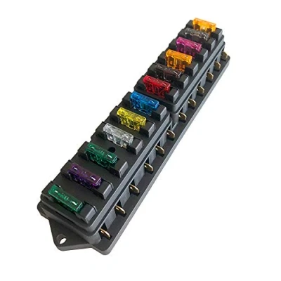 Imagen de Aiqeer 12 Vías Portafusibles Coche Impermeable, 12V / 24V 32V 48V Universal Caja Fusibles Cuchilla Estándar, con 10 Piezas Estándar (2A/3A/5A/7.5A/10A/15A/20A/25A/30A/35A)