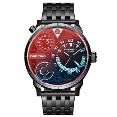Imagen de Alienwork Reloj Hombre Negro Pulsera de Metal Acero Calendario Fecha Múltiples Zonas Horarias XL Gran Tamaño
